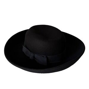 Betmar Street Smart Wool Derby Hat Black Wide Brim With Side Bow Made in USA